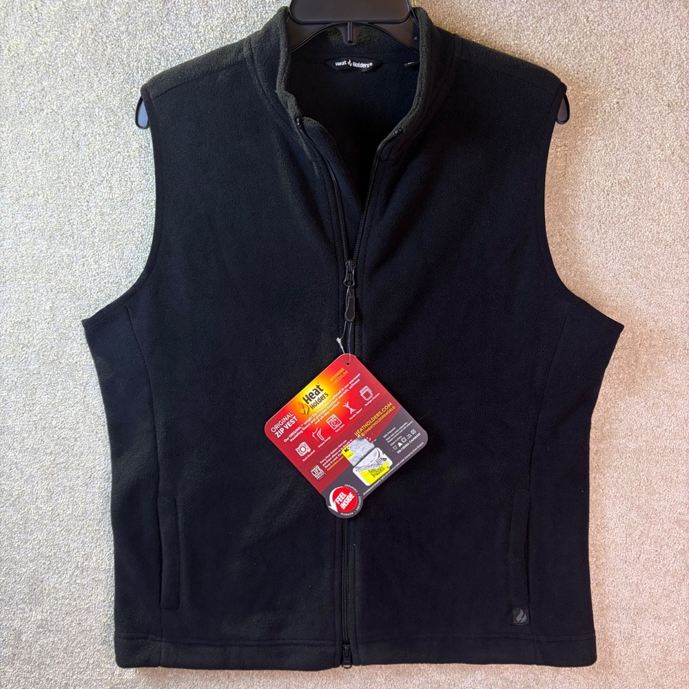Heat Holders Original Zip Vest Womens Medium Black Fleece Thermal Insulated‎ NEW